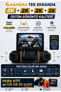 4 KAMERALI 4K Yapay Zekalı Plaka Okuma Full Donanımlı ve Full Paket 4K 2K 2K 2K Ultra Full HD Adas Gps Wif
